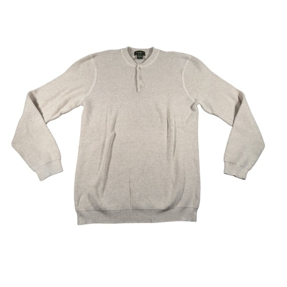 Eddie Bauer Swearter Mens LT Cream Biege Henley Knit Long Sleeve Pullover Button - Picture 1 of 10